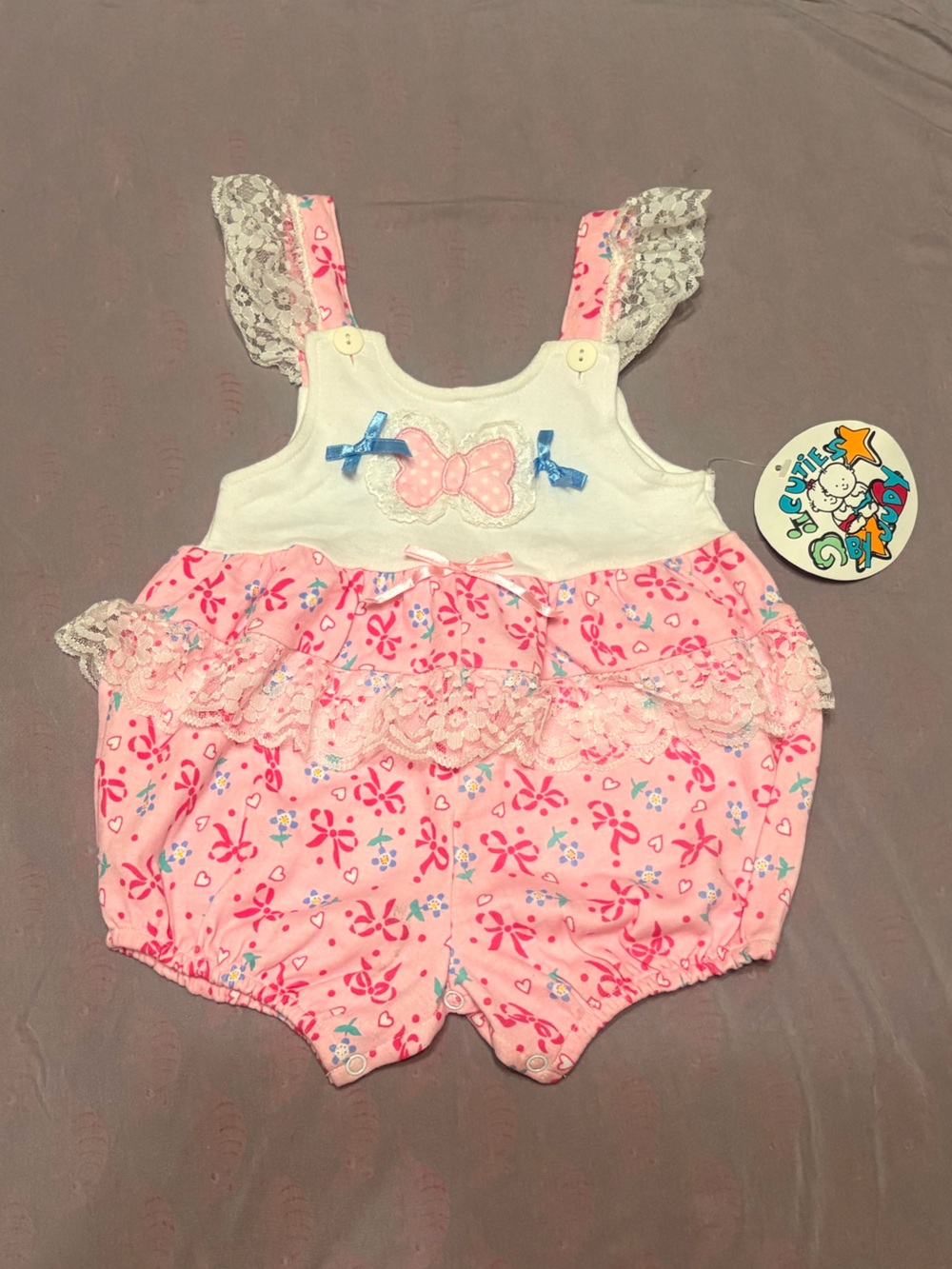 Vintage Cuties by Judy Baby Girl Ruffle Bubble Romper Lace-Size 12 Months-NWT